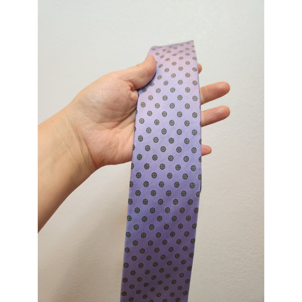 Chaps Ralph Lauren Mens Silk Tie Lavender Purple Medallion Geometric USA Made